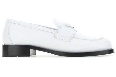 prada logo plaque loafers|Prada Logo Plaque Brushed Loafers White Leather .